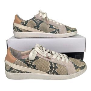 Dolce Vita Nino Leather Tan Snake Print Embossed Leather Sneakers Shoes Sz 9.5
